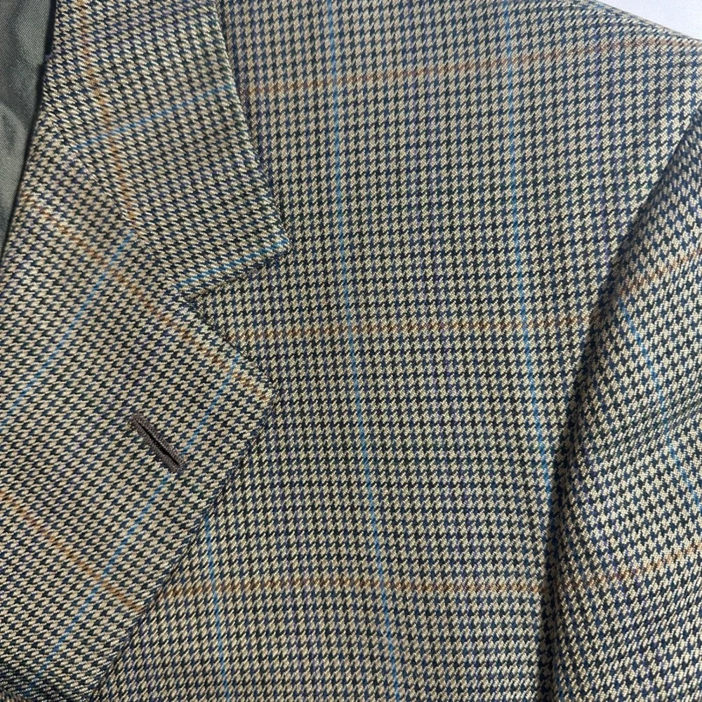 Brioni for Neiman Marcus Houndstooth Plaid Wool Jacket 48 Long Italy FLAWED